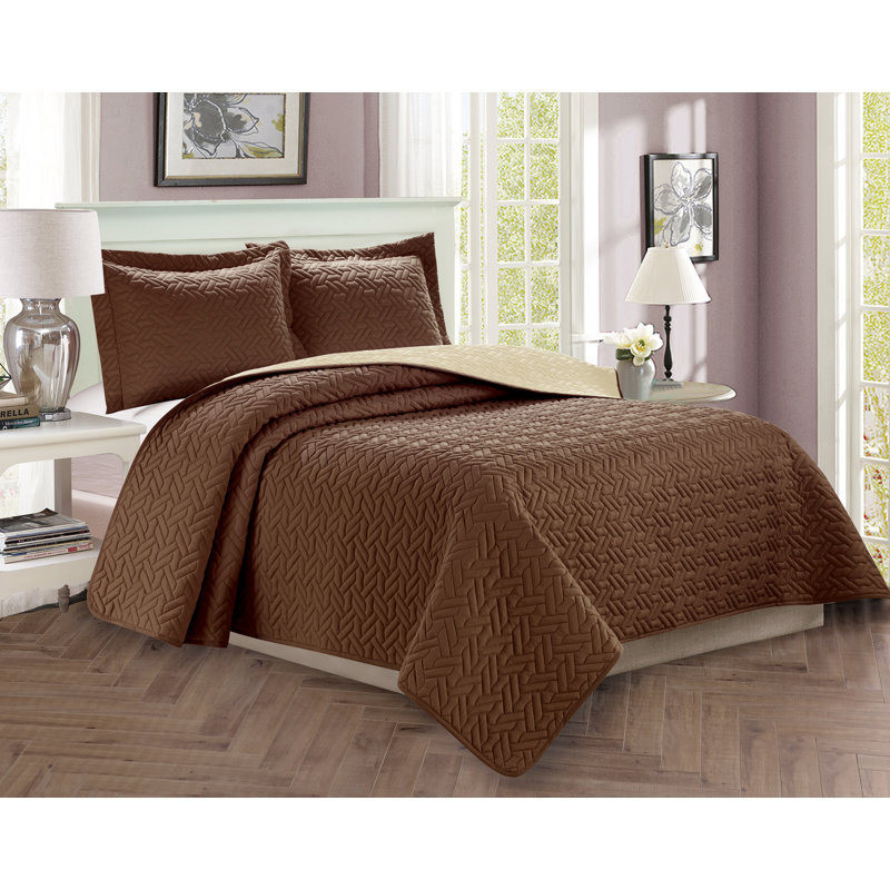 Mcdougall Polyester Coverlet, Twin Comforter + 2 Shams, Chocolate/Cream