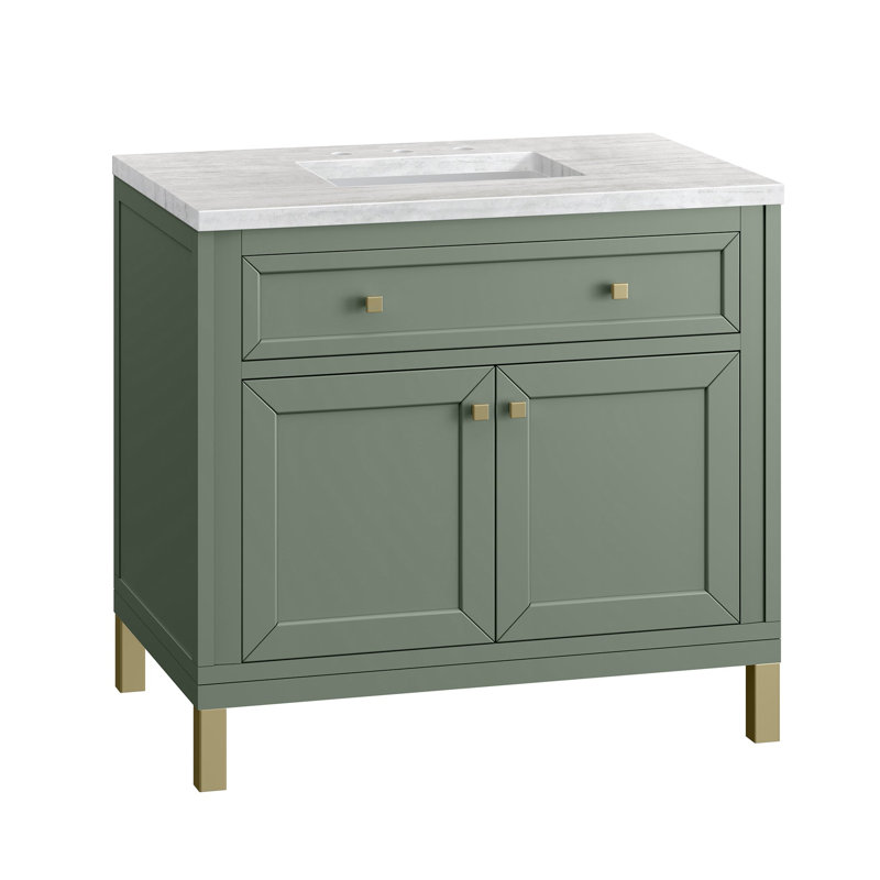 Chicago 36' W Single Vanity, Smokey Celadon, White Zeus Quartz, 8" Widespread