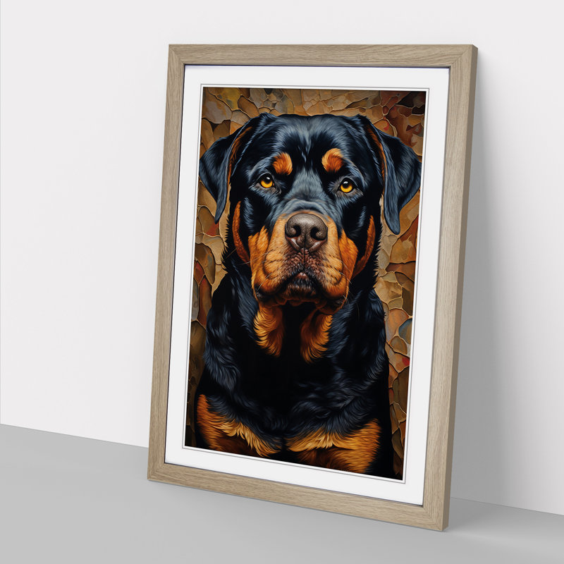 Rottweiler Hard Edge - Framed Print, 34cm H x 25cm W x 2cm D, Oak 