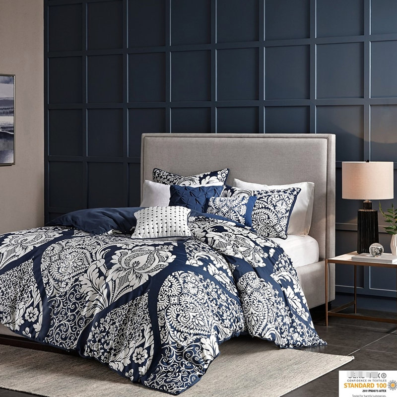 Housse de couette double / grand avec motif et fermeture à nouer à l'intérieur 6 pièces en coton imprimé pour des accents décoratifs