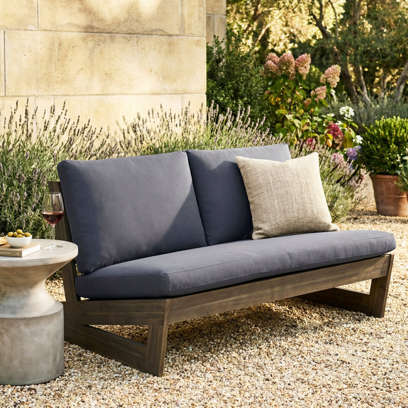 Louise 43" Wide Loveseat with Cushions, Gray Frame/Dark Gray Cushion