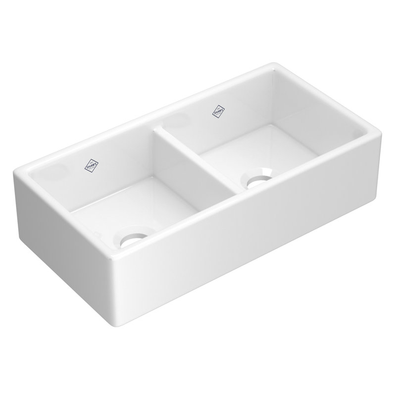 Shaker™ 35" L x 18" W Double Basin Farmhouse Kitchen Sink, White