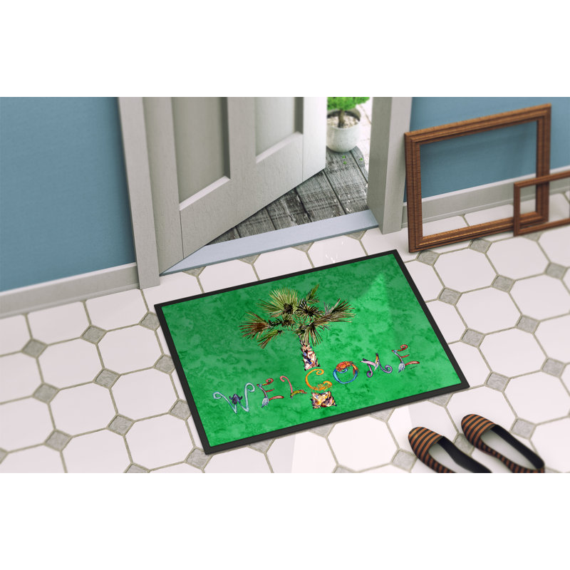 Bathory Non-Slip Floral Doormat, Green, 1'6" x 2'3"