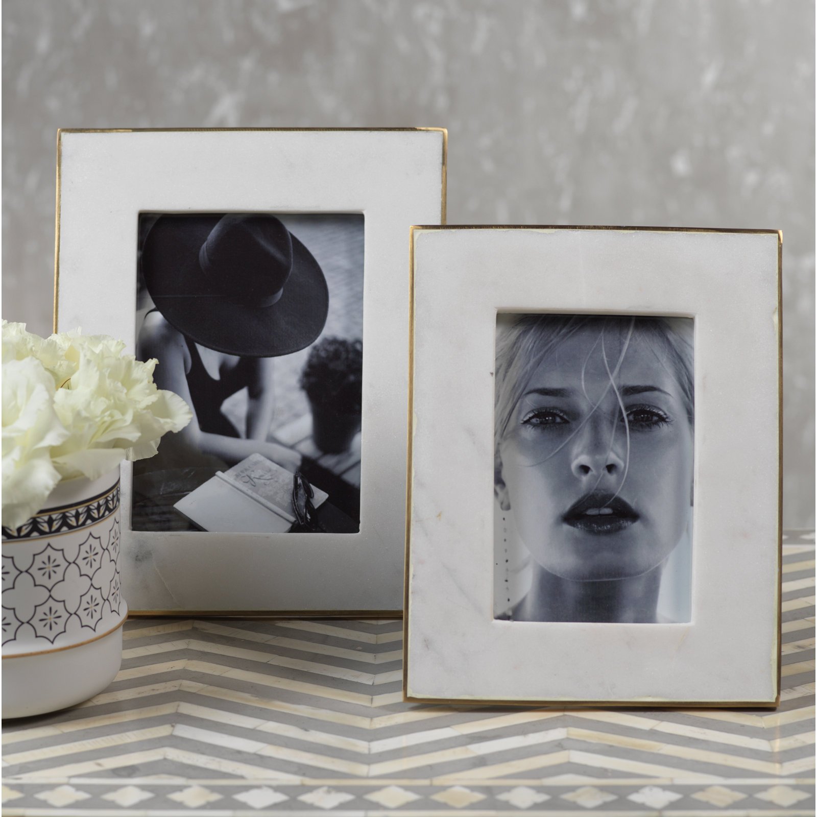 Gibbs White Marble Matte Picture Frame with Mat, 5" x 7"