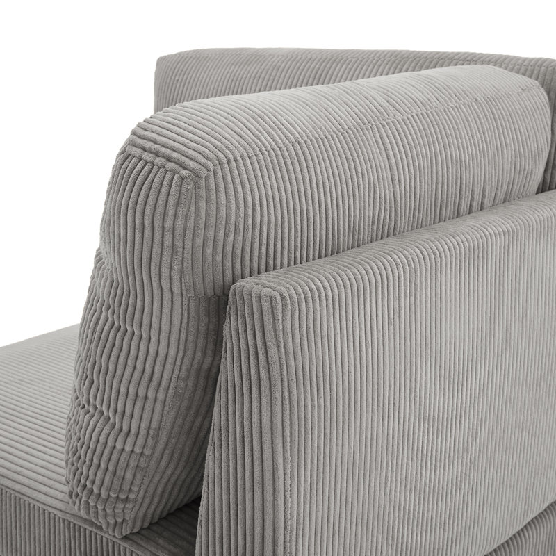 Michelyn 80.3"W 3 - Piece Corduroy Sectional Sofa with Ottoman for Comfort, Light Gray Corduroy