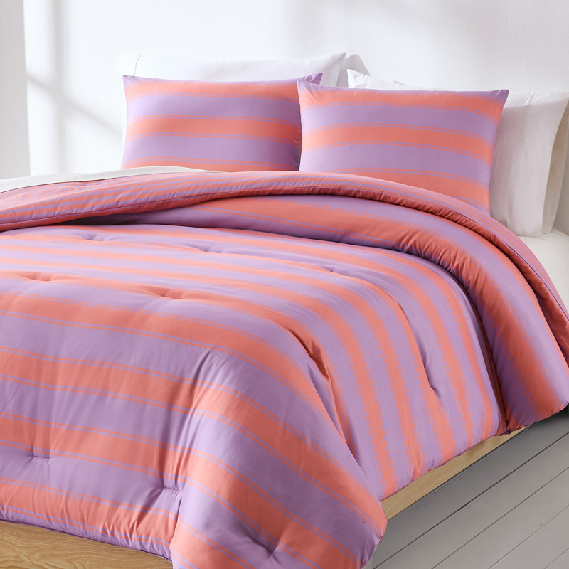 Gale Cabana Stripe Comforter Set, 3, Queen Comforter + 2 Shams, Pink