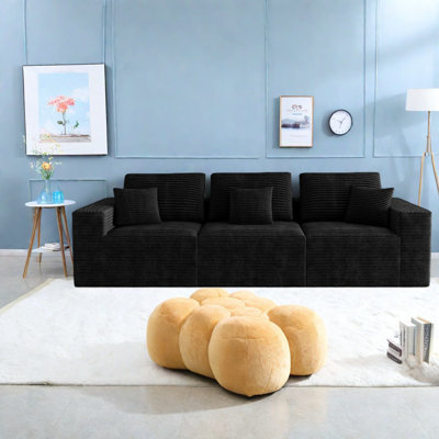 Plush Corduroy Modular Sofas For Living Room, No Assembly, Black