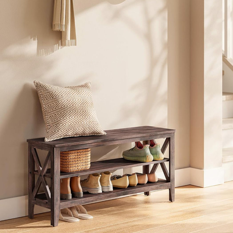 2-tier Shoe Rack, Maroon Brown, 18.9" H x 39.4" W x 11.8" D