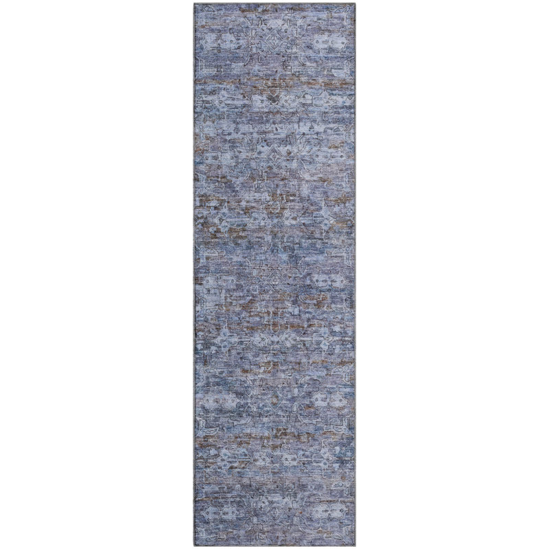 Premium Machine Washable Mayfield AMF2324 Ikat Rug, Blue, 2'3" x 7'6" Runner