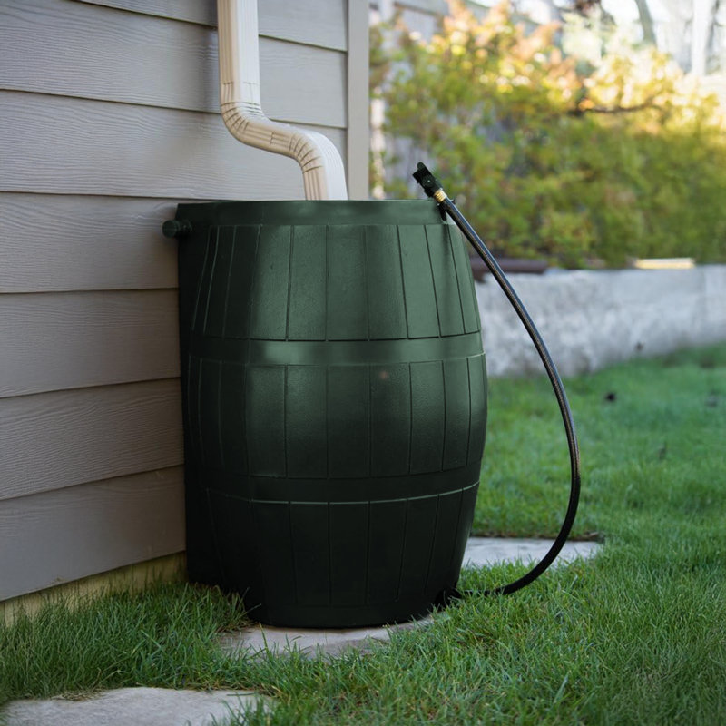 FCMP Outdoor RC4000 50 Gallon Outdoor Rain Water Catcher Barrel Container,, Green