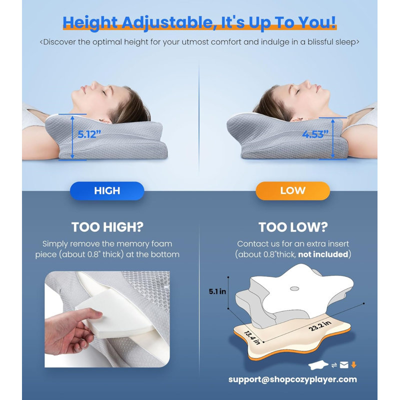 Oreiller rafraîchissant en mousse à mémoire de forme pour soutien du cou - Oreiller ergonomique réglable