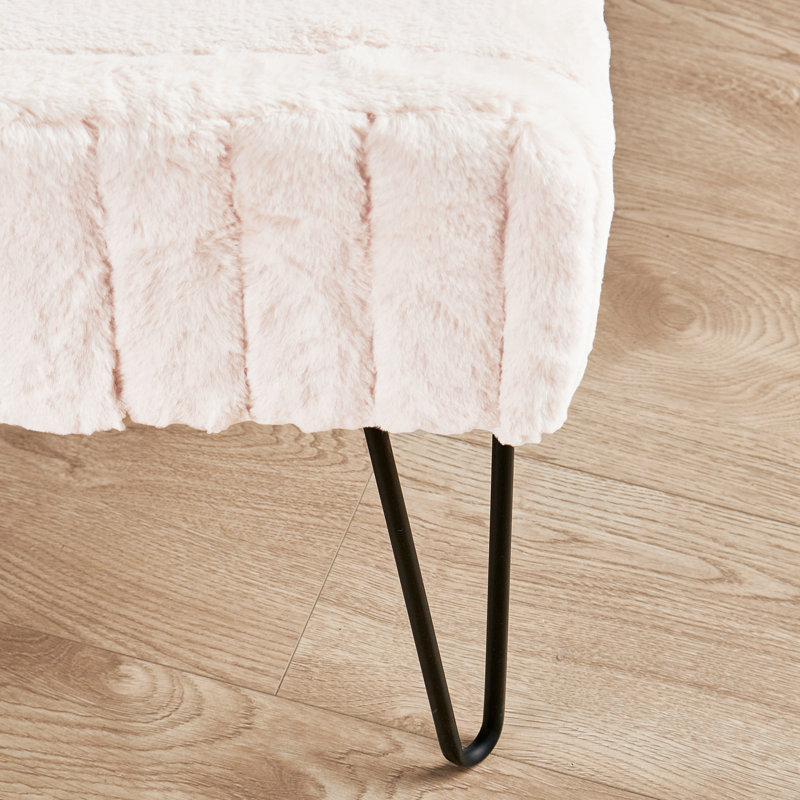 Defranco Upholstered Ottoman, Antique White Faux Fur