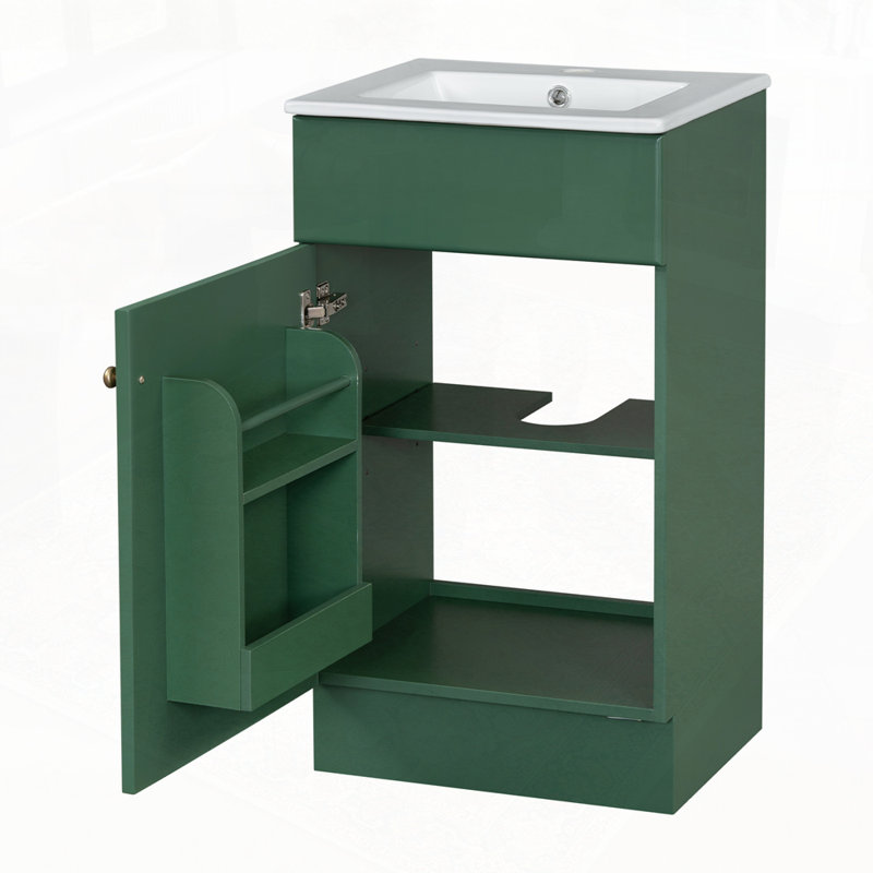 Armoire de meuble-lavabo avec tablette de porte et tablette réglable, Vert