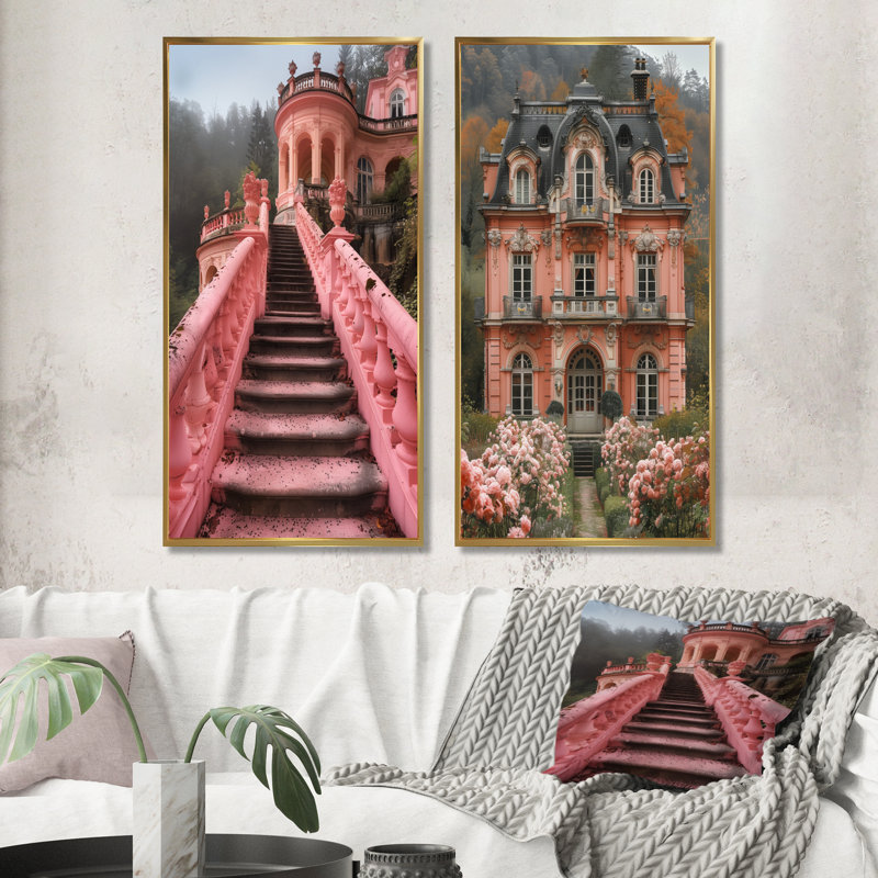 Ensemble d'art mural 2 pièces Griego - Chateaus, H 28 po x l 24 po, Impression encadrée, Doré