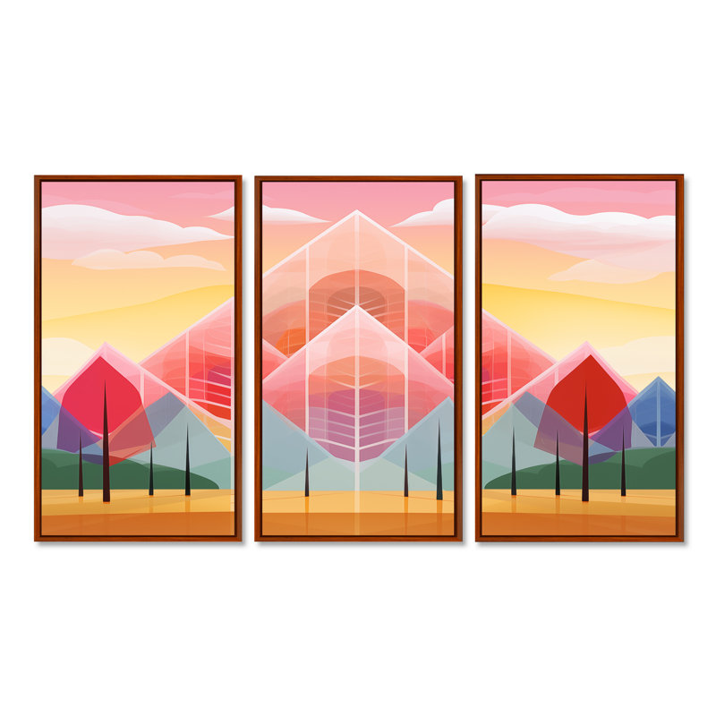 Tetbury - ensemble de reproductions d'art mural paysage abstrait, H 40 po x l 60 po x P 1 po, Cadre flottant brun