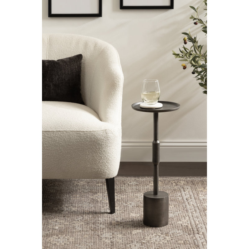Truxton Modern Cast Aluminum Round Drink Table, Gray Top/Silver Base