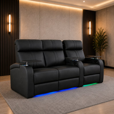 Siège de cinéma inclinable électrique en cuir véritable Mizpah avec éclairage ambiant à DEL et confort zéro gravité