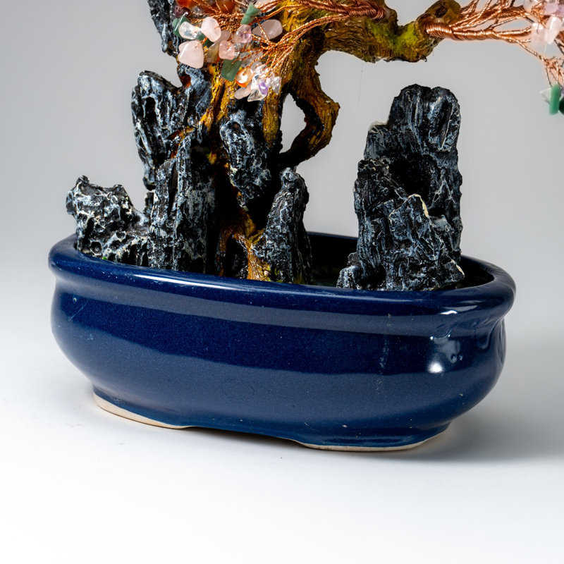 Genuine Multi Gemstone Bonsai Tree In Oval Ceramic Pot (12€ Tall)
