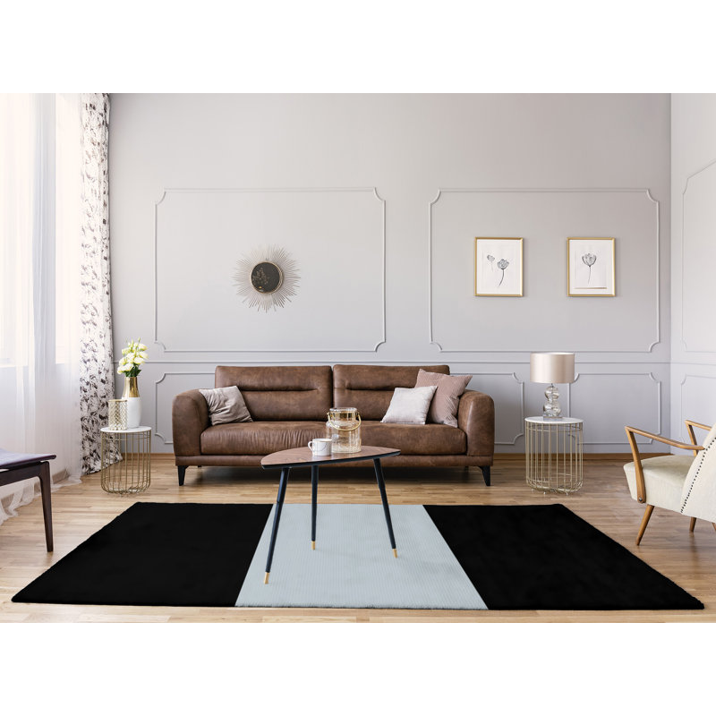 Tapis noir/argent tissé à plat Chicago, Rectangle 9 pi x 12 pi
