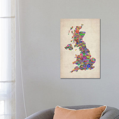 Great Britain UK City Text Map IV by Michael Tompsett - 1 Piece Wrapped Canvas Painting
