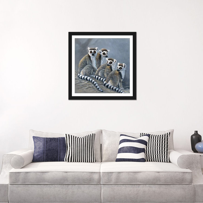 « quatre singes », impression sur toile, Papier d'art encadré noir, Blanc, H 24 po x l 24 po x P 1 po