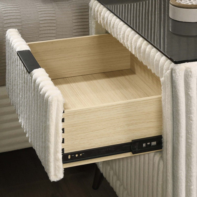 Table de chevet large en velours côtelé, Crème