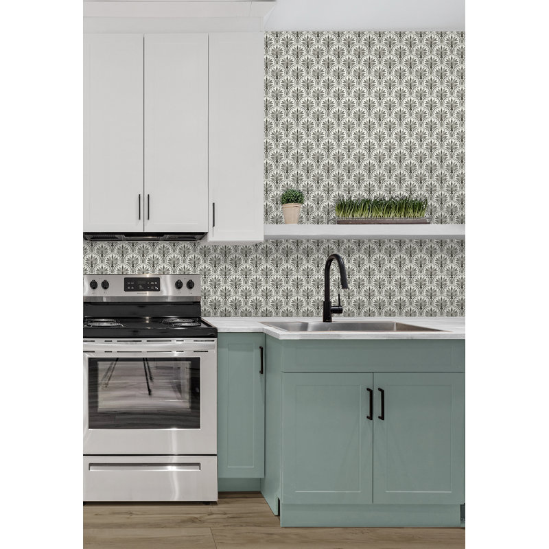 Tommy Bahama Scalloping Shell 18' L x 20.5" W Peel and Stick Wallpaper Roll, Gray