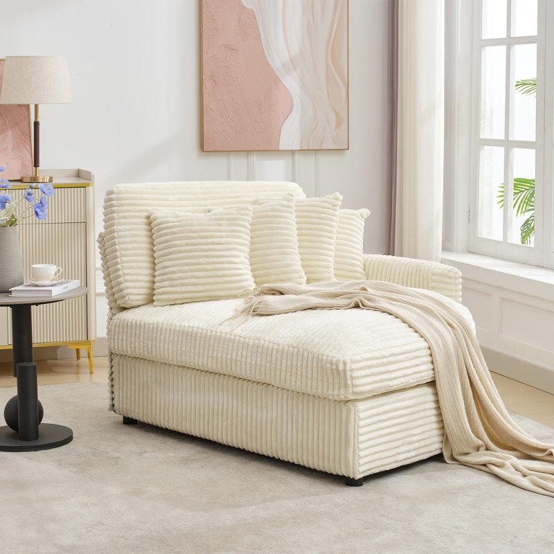 Chaise longue rembourrée avec coussin, Orienté à gauche (vu de face), Beige