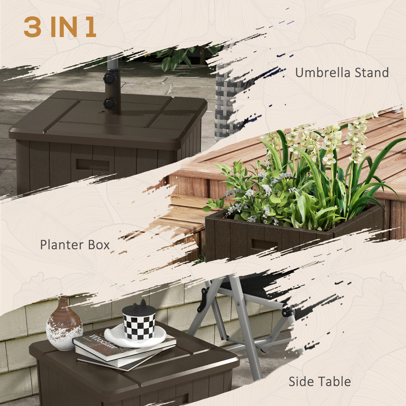 Brown Polypropylene 3-in-1 Outdoor Umbrella Base Table Planter