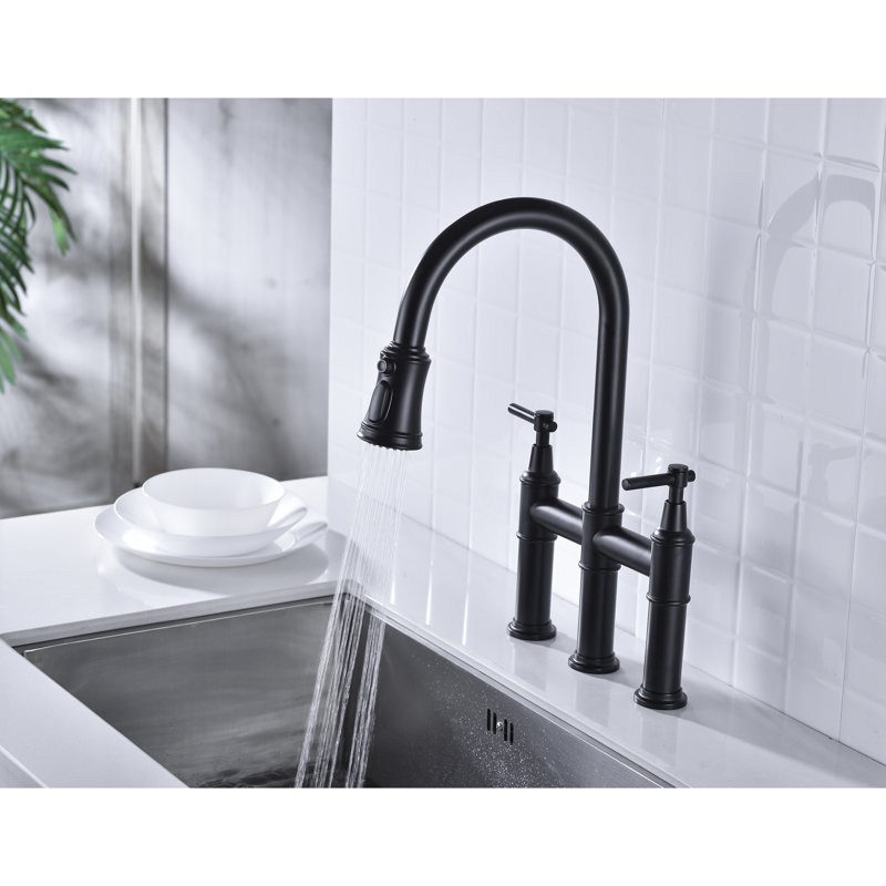 Robinet de cuisine pont noir mat avec douchette rétractable - contrôle fin du débit et de la température, buse rotative à 360 degrés, poignée double en laiton de qualité pour une régulation exacte, construction rotative