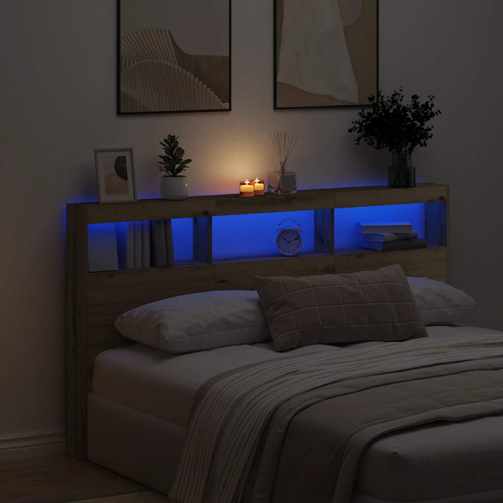 Metro Lane Headboard Cabinet With LED Black 220X17x102 Cm