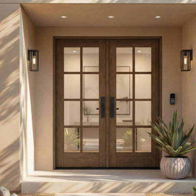 G108-SW-80 | Porte double 80 po, extérieur pré-monté RTA, SDL 8 Lite, bois d'acajou brut