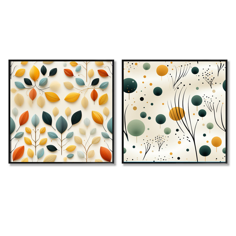 Dahmen Symmetry - Ensemble de 2 collages carrés abstraits, Cadre flottant noir, H 16 po x l 33 po
