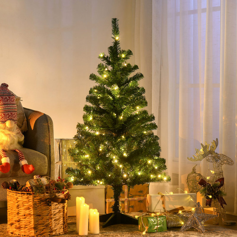 Arbre de Noël artificiel de 4 pi de hauteur avec 208 branches, 100 lumières DEL blanc chaud ou coloré, ouverture automatique