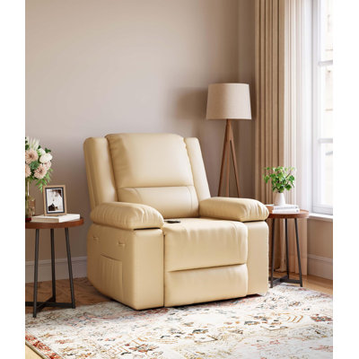 Fauteuil inclinable électrique en cuir de polyuréthane 37,4 po de large avec massage et chaleur, fauteuil inclinable en cuir PU pour personnes âgées