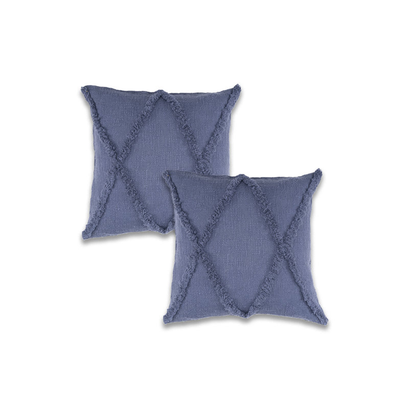  Square_Ox Bay Hand Woven Diamond Cotton Pillow, Denim Blue, 18" H x 18" W, Polyester