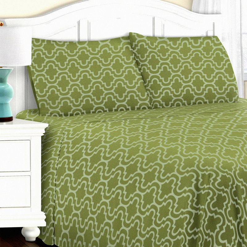 Sage Trellis Flannel Bliss Sheet Set - Extra Soft All Season Bedding with Deep Pockets - Full Size - Printed Trellis Pattern