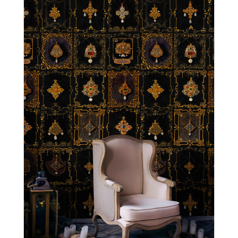 Renascimento Geometric Wallpaper Roll, Gold/Black