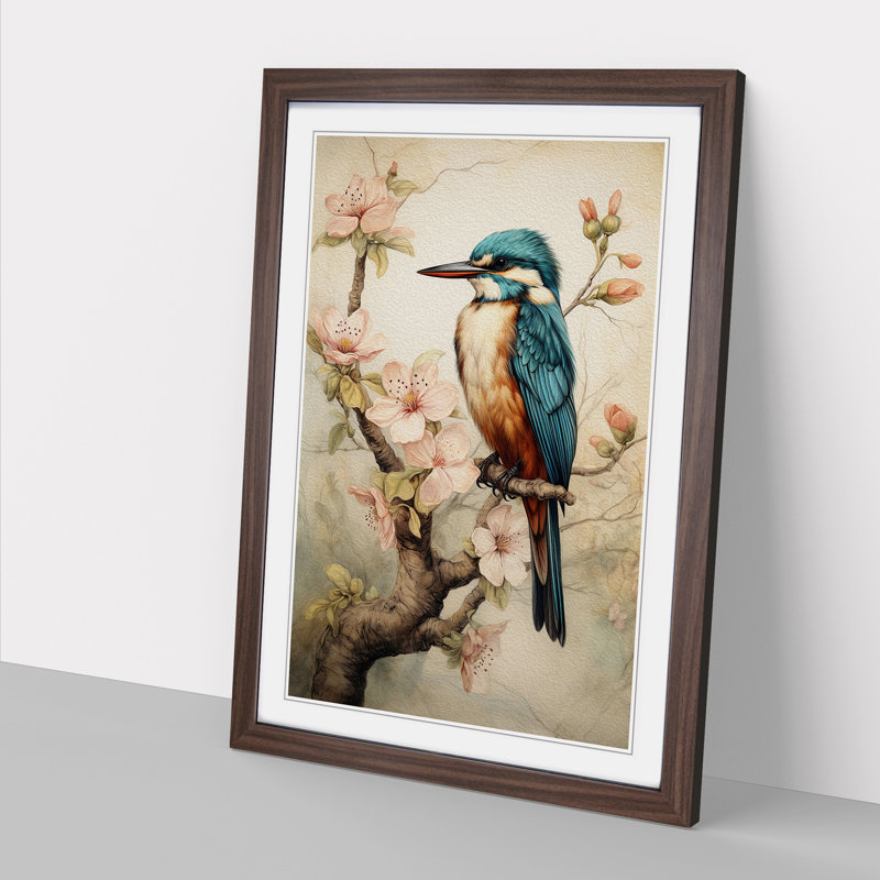 Kingfisher Victorian Art - Framed Print, Walnut Framed, 46cm H x 34cm W x 2cm D