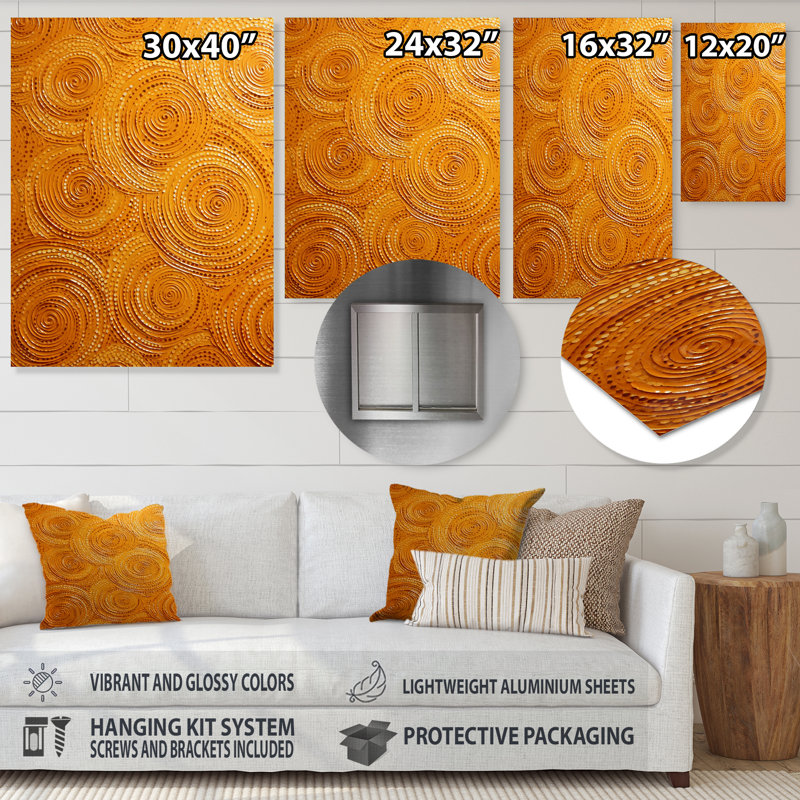 «Abstract Orange Swirl Collages VI», art mural abstrait en métal, H 20 po x l 12 po x P 1 po