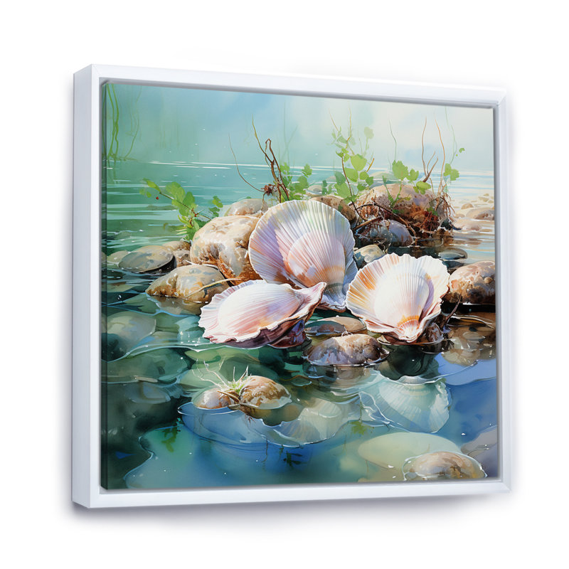 «Animal Clam Marine Harmony» sur toile, H 36 po x l 36 po x P 1,5 po, Cadre flottant blanc