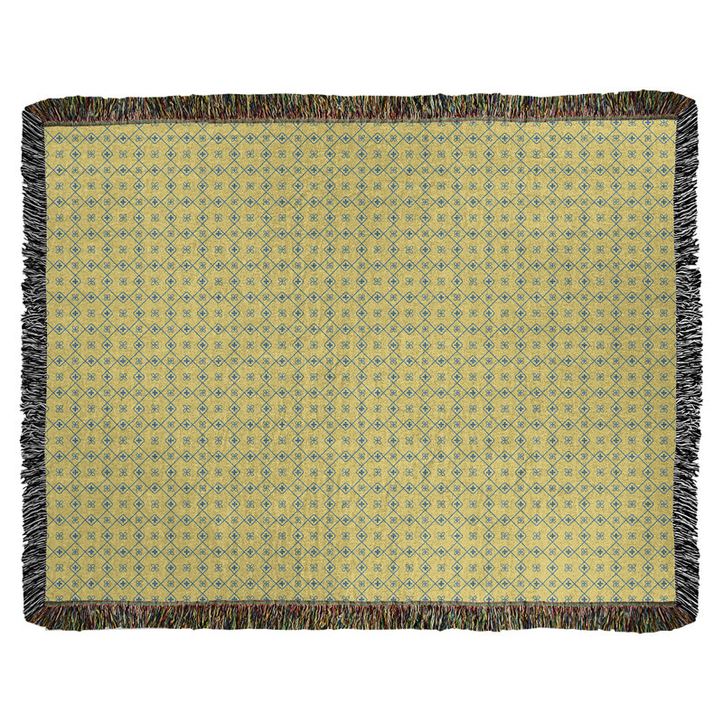 Couverture en coton tissé Katelyn Elizabeth, l 37 po x L 52 po, Jaune / Bleu