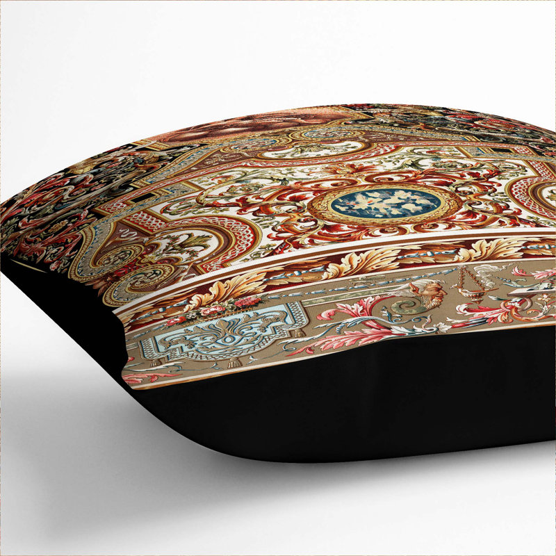 A 17th Century Pattern Square Throw Cushion, 40 x 40 cm, Black