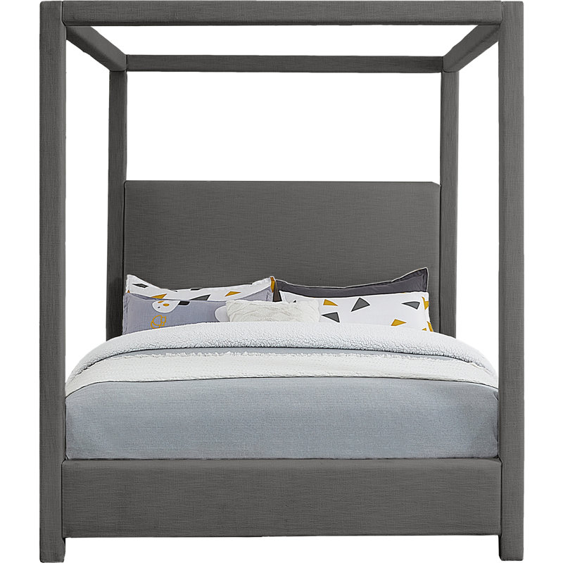 Upholstered Canopy Bed, Grey Linen, Queen