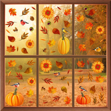 Walplus Autumn Leaves Sunflowers Window Clings Decorations Double Sided Reusable, Size: 7.8 in