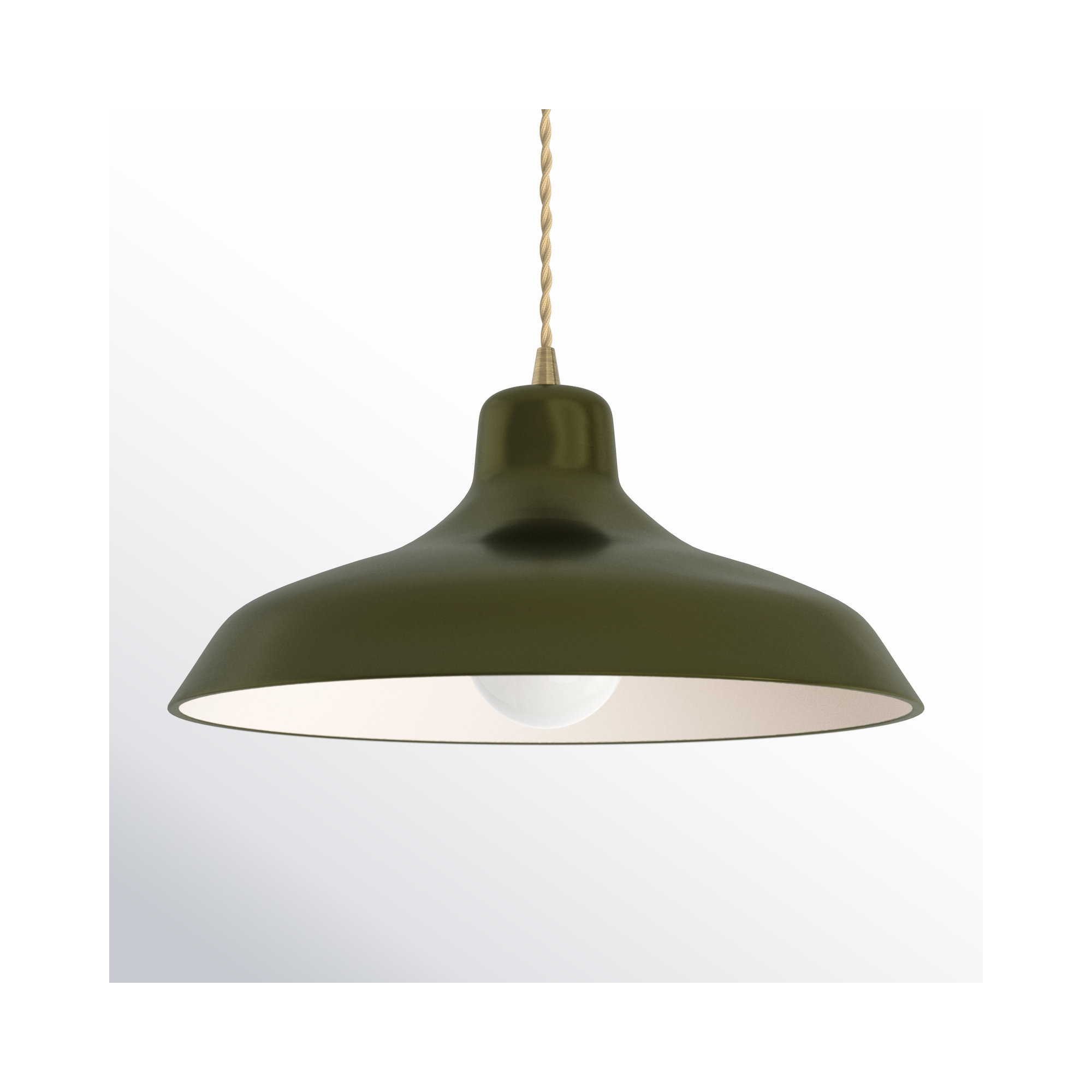 Fallon Ceramic Dimmable Pendant, Antique Brass, 6.25" H x 13.5" W x 13.5" D, Matte Green