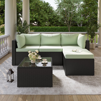 3-piece Outdoor Patio Conversation Set, Pe Rattan Wicker Seating Group With Ottoman & Coffee Table