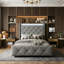 Smart Velvet Bed Frame with LED Charging Headboard, Tufted Upholstered Frame with Storage Drawers, Grey/Beige in Multiple Size (EU Single, Double & King)-1020501903-1020501902