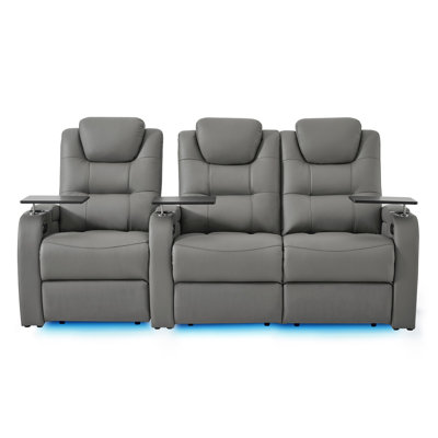 Double fauteuil inclinable de cinéma maison en cuir fleur avec ports USB et de type C