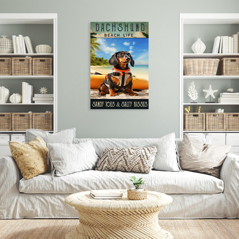 Maikl Dachshund Beach Life - 1 pièce, reproduction d'art graphique sur toile tendue, L 11 po x H 14 po